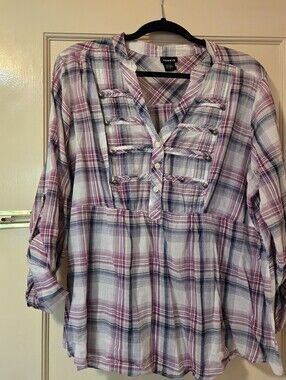 torrid 2 Pink & Blue Plaid Button-Front Tunic